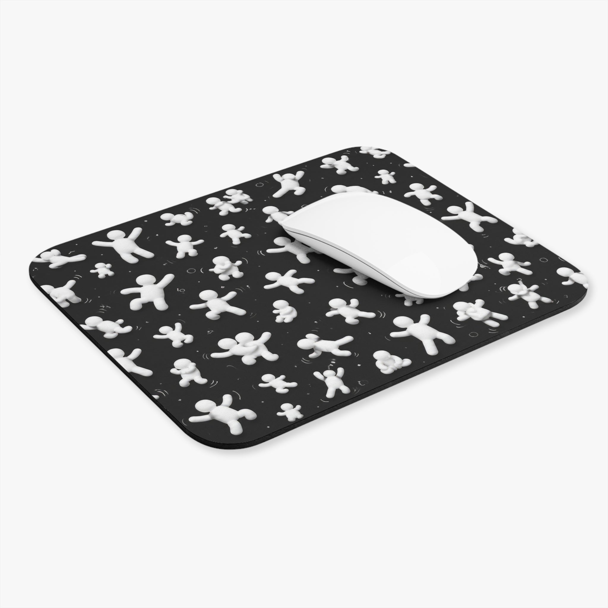 Floating Figures Black Mouse Pad — Fun Minimalist Office Desk Mat