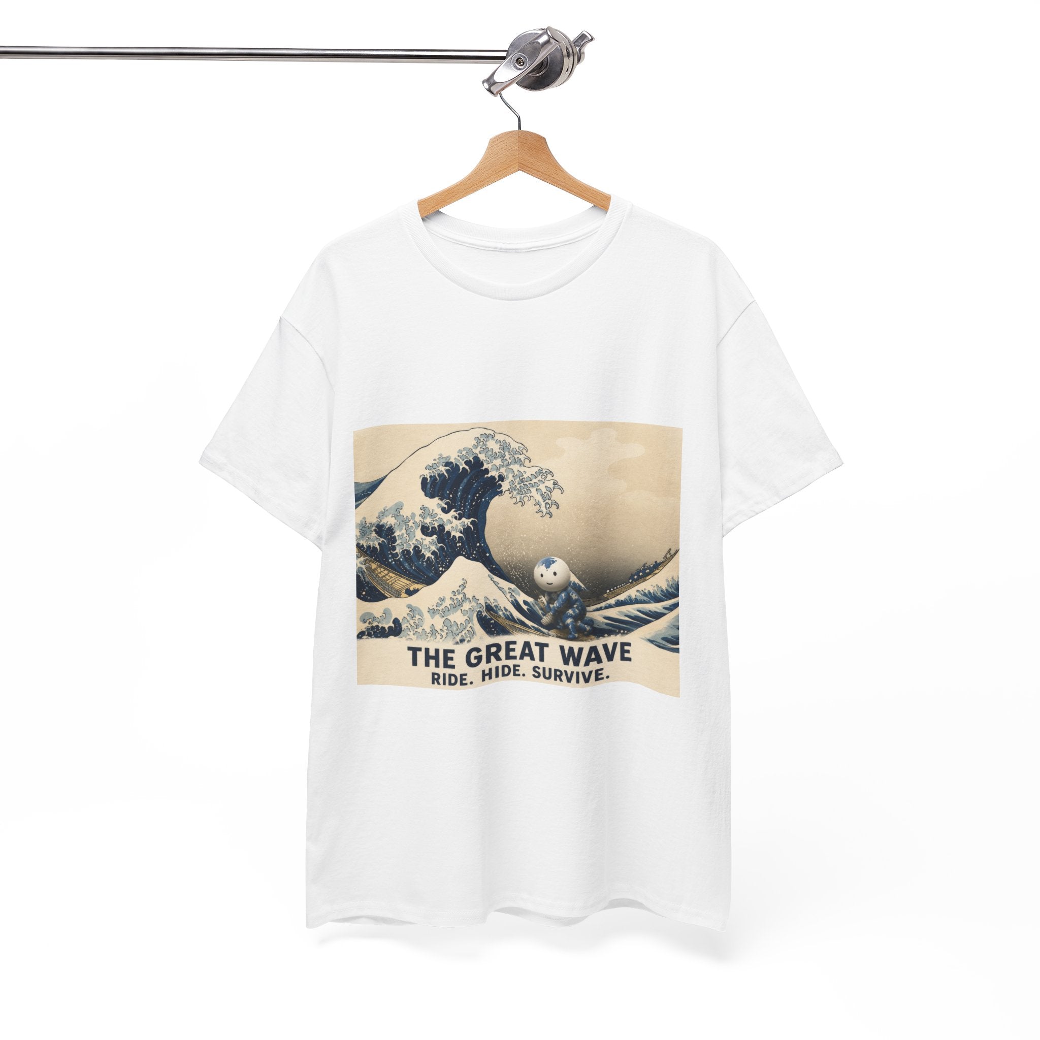 The Great Wave T-Shirt — Vintage Surf Art Tee ("RIDE. HIDE. SURVIVE.")