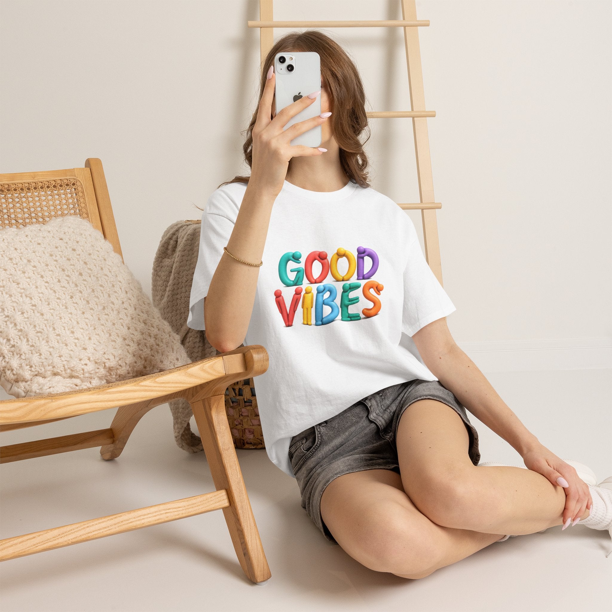 Good Vibes T-Shirt — Colorful Balloon Letter Graphic Tee