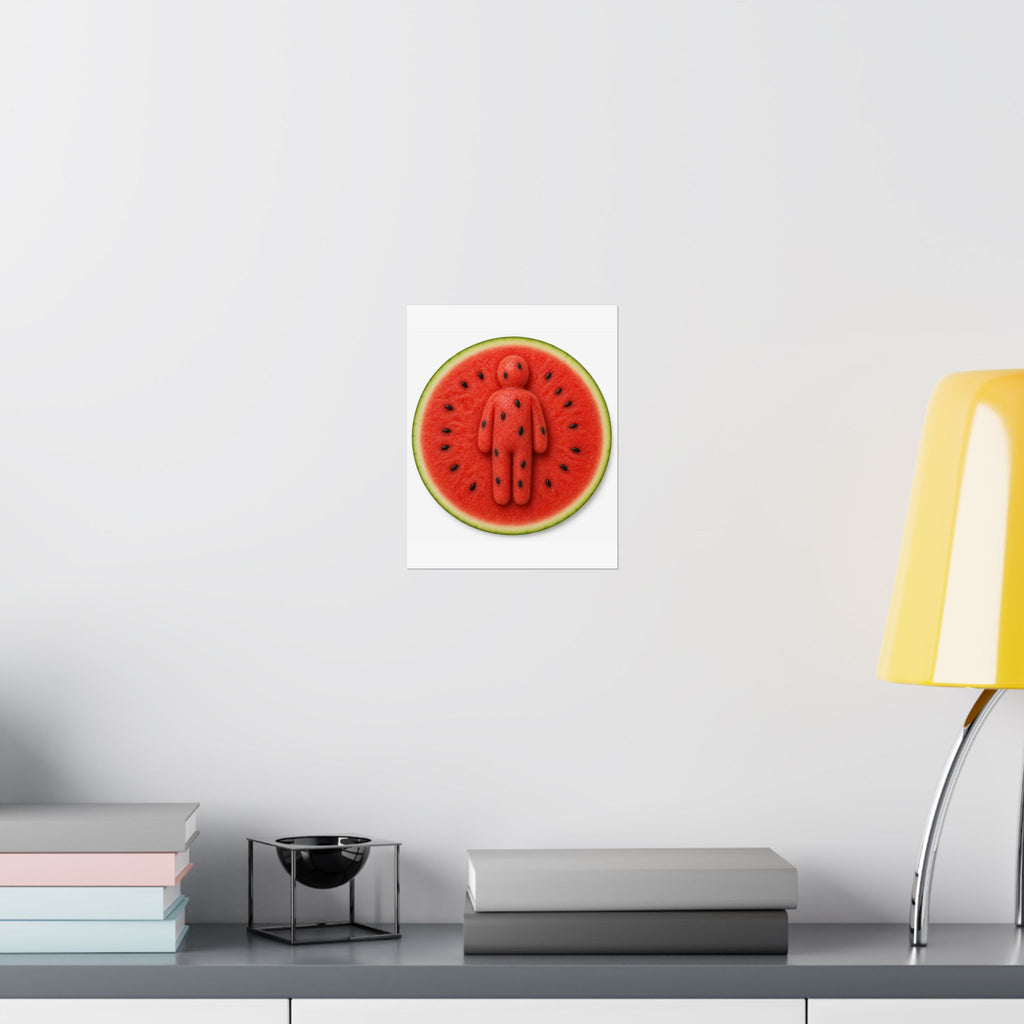 Watermelon Man Poster — Surreal Fruit Art Matte Vertical Print