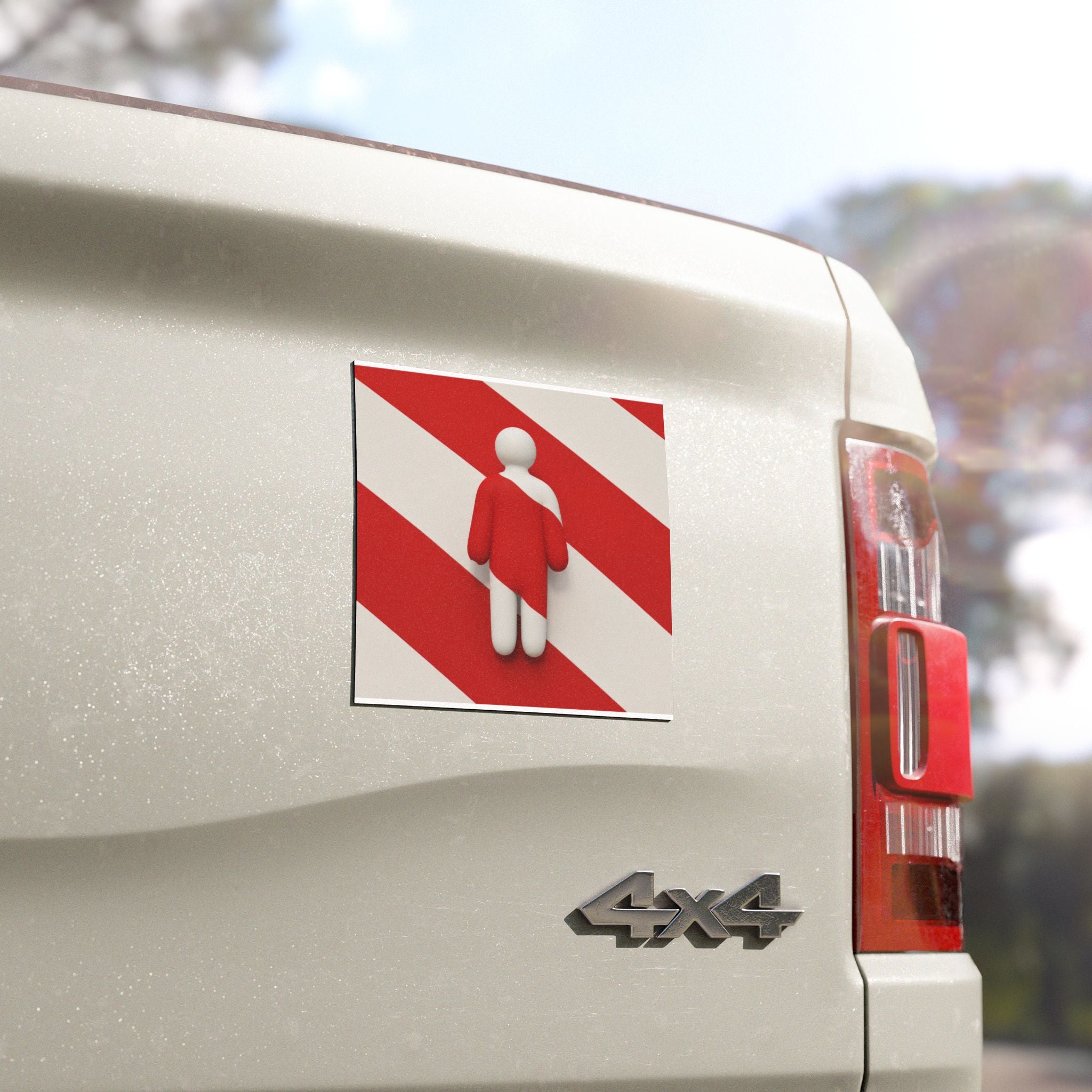 Red Striped Figure Car Magnet — Diagonal Candy-Stripe Design