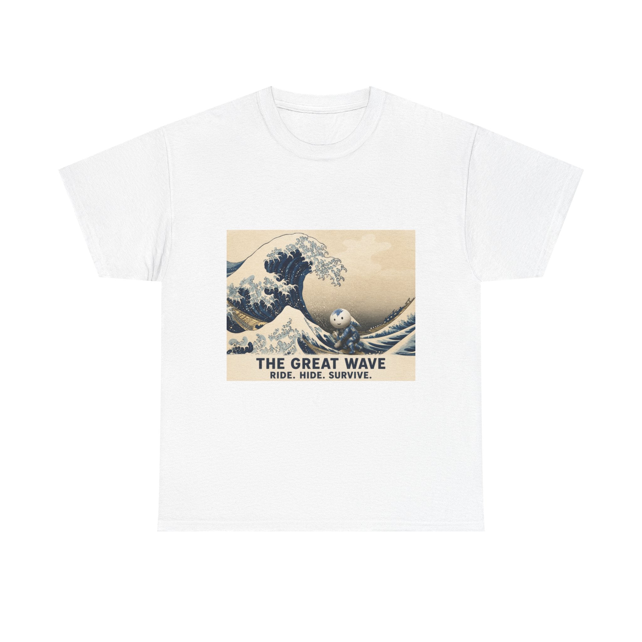 The Great Wave T-Shirt — Vintage Surf Art Tee ("RIDE. HIDE. SURVIVE.")