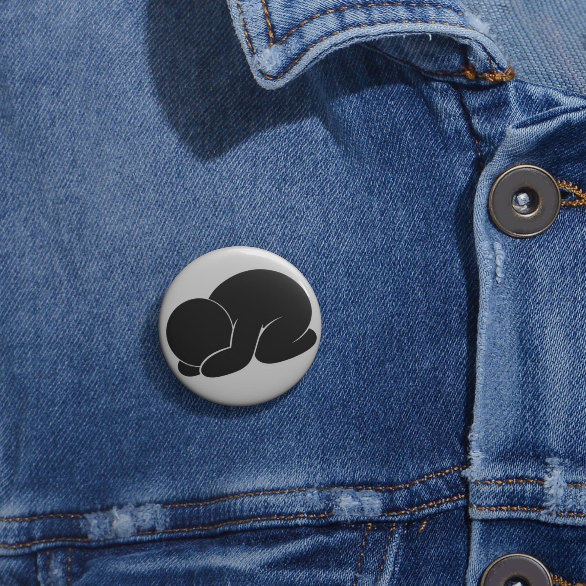 Pin Button — Minimalist Curled Figure Button Pin (Cute Abstract Silhouette)