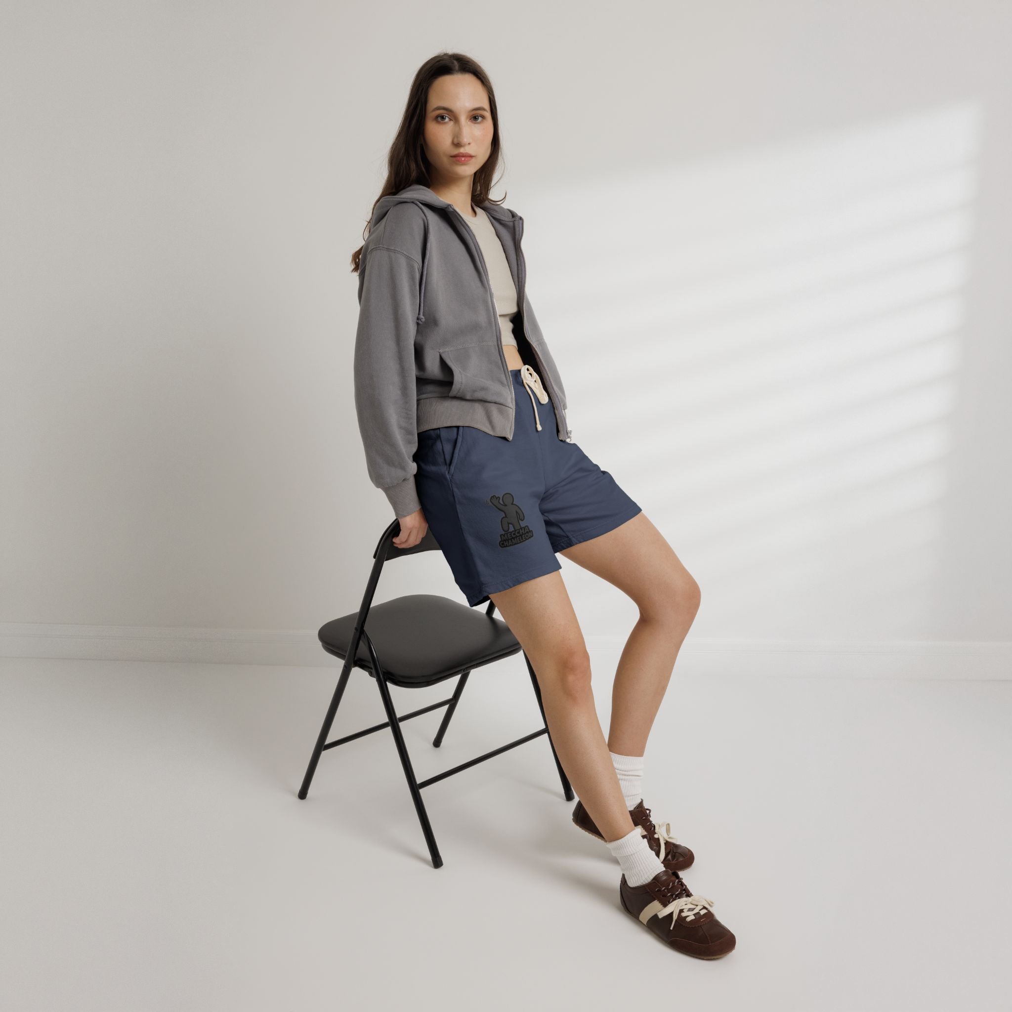 Fleece Sweat Shorts — Minimalist Patch & Cheer Graphic