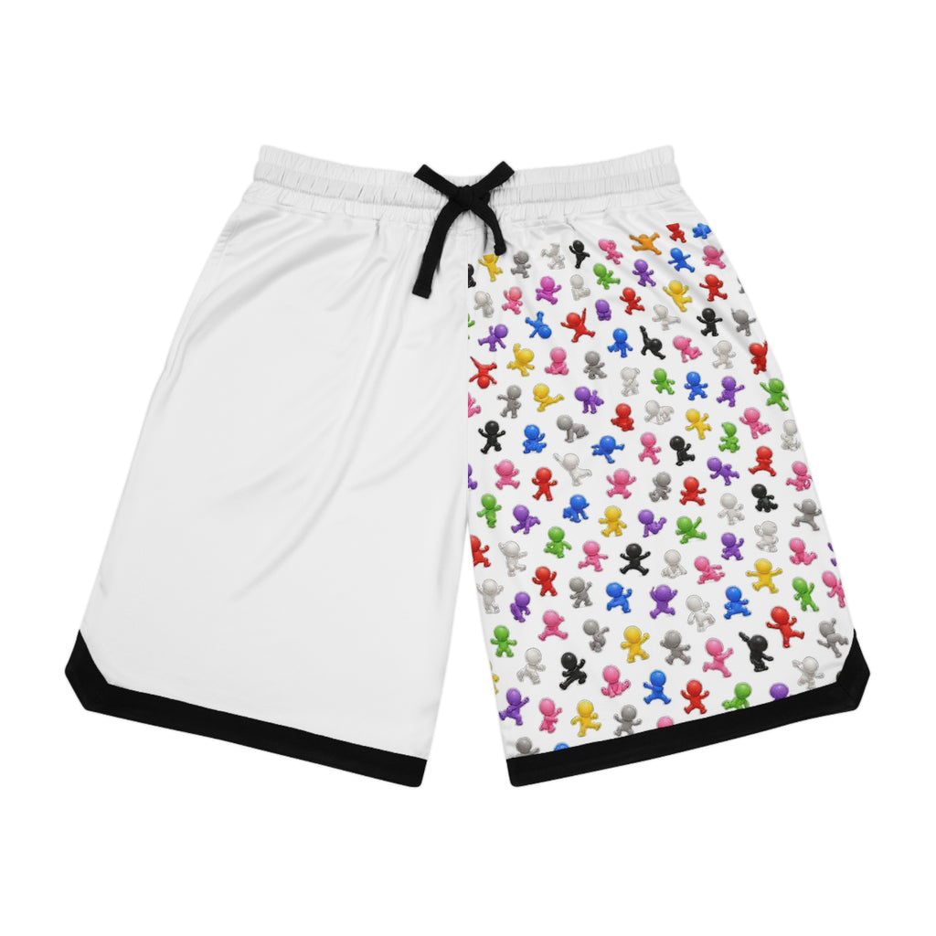 Basketball Shorts — Colorful Mini Figure Pattern Athletic Rib Shorts
