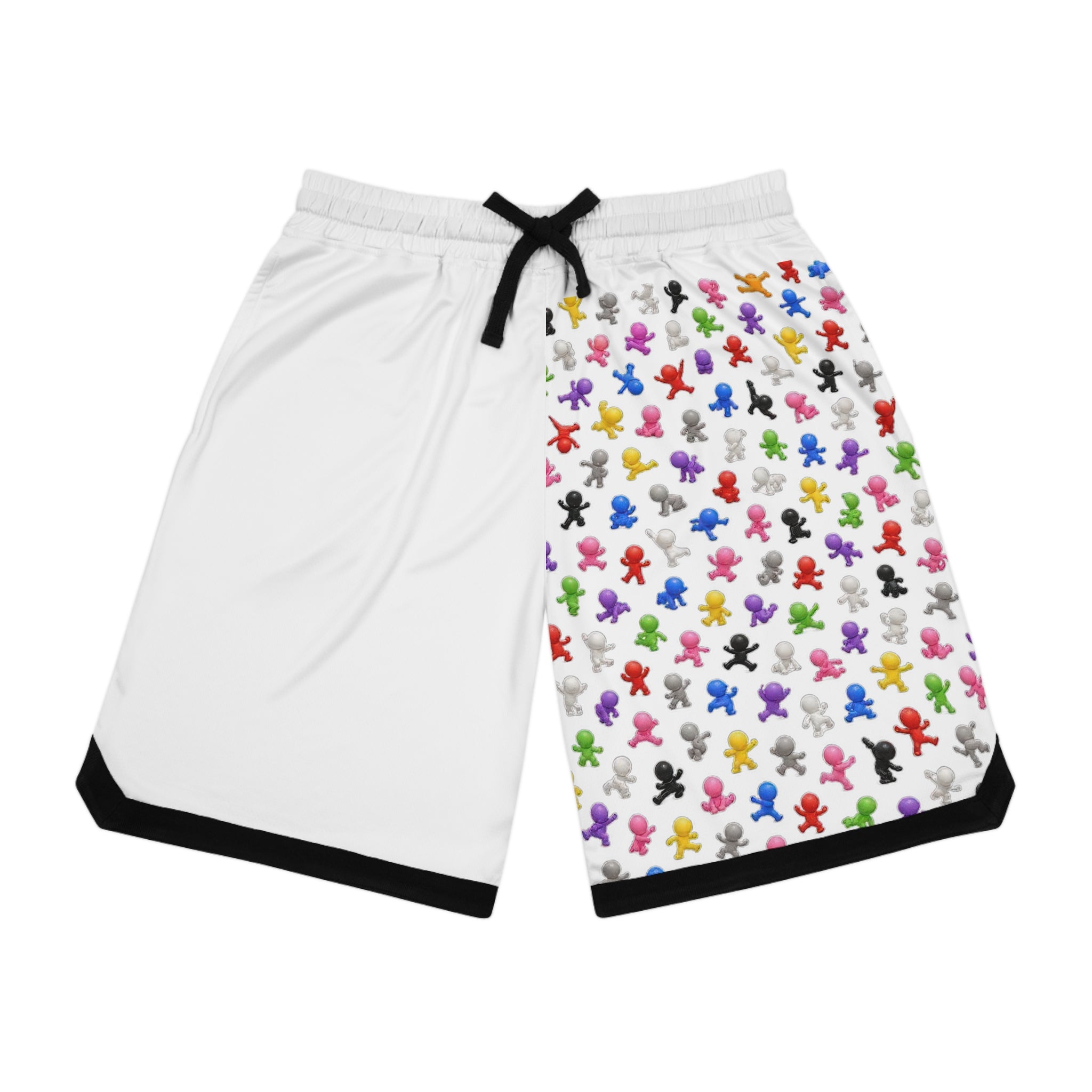 Basketball Shorts — Colorful Mini Figure Pattern Athletic Rib Shorts