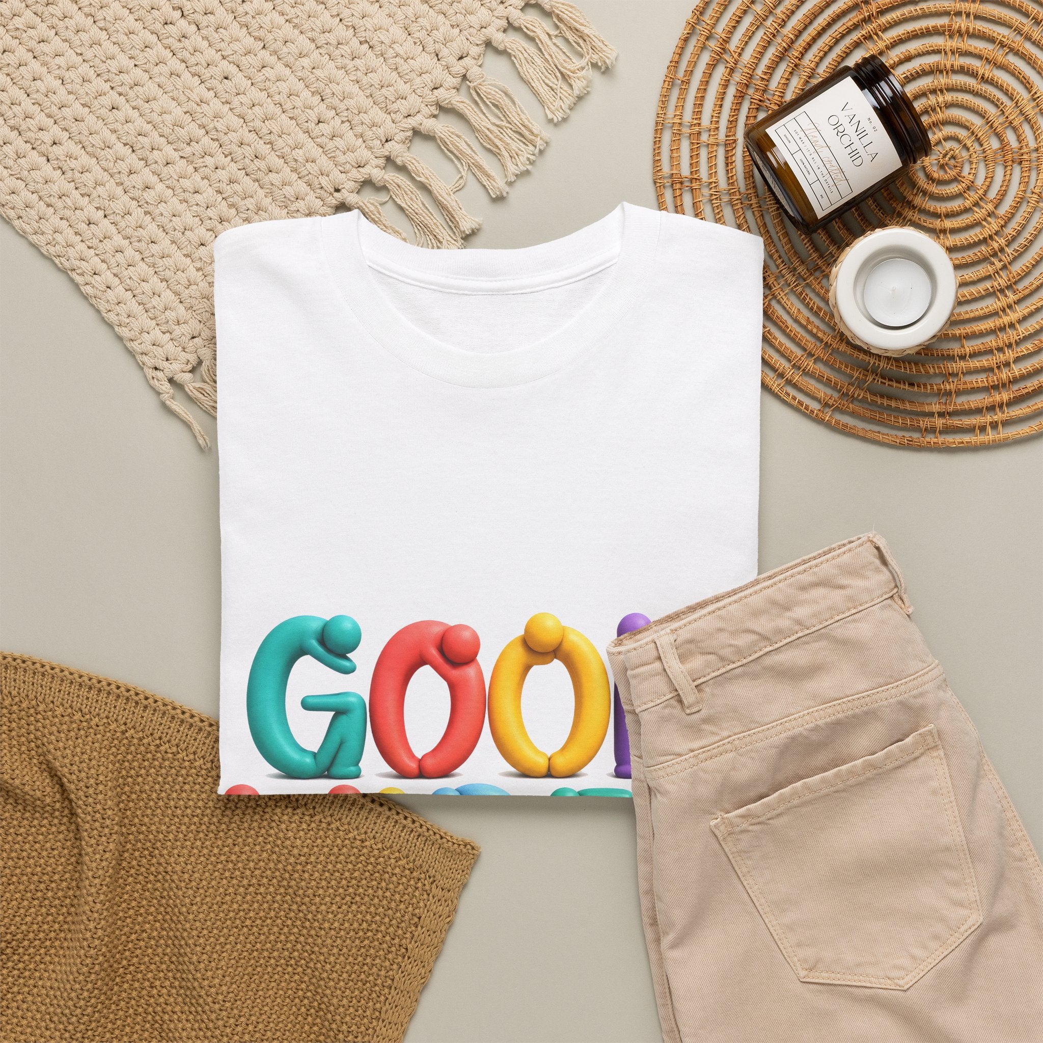 Good Vibes T-Shirt — Colorful Balloon Letter Graphic Tee