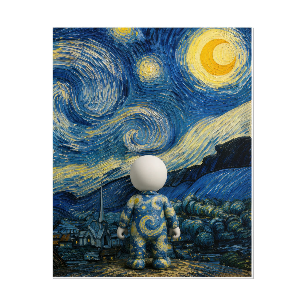 Starry Night Vinyl Poster — Astronaut Figurine Art Print