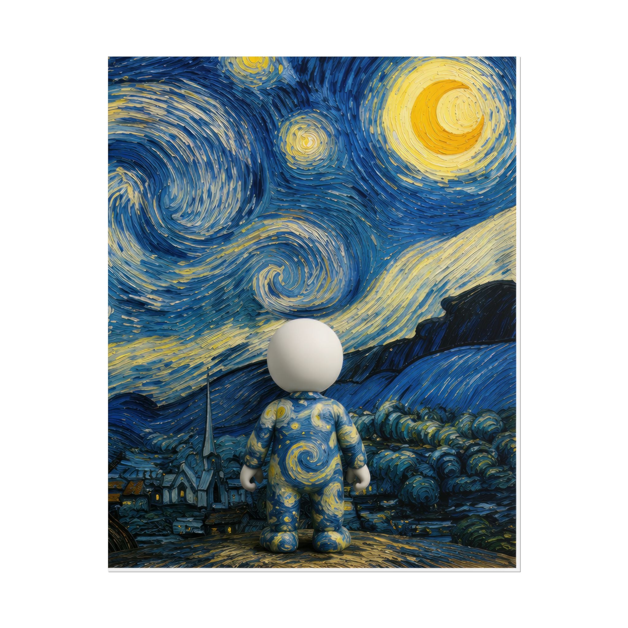 Starry Night Vinyl Poster — Astronaut Figurine Art Print