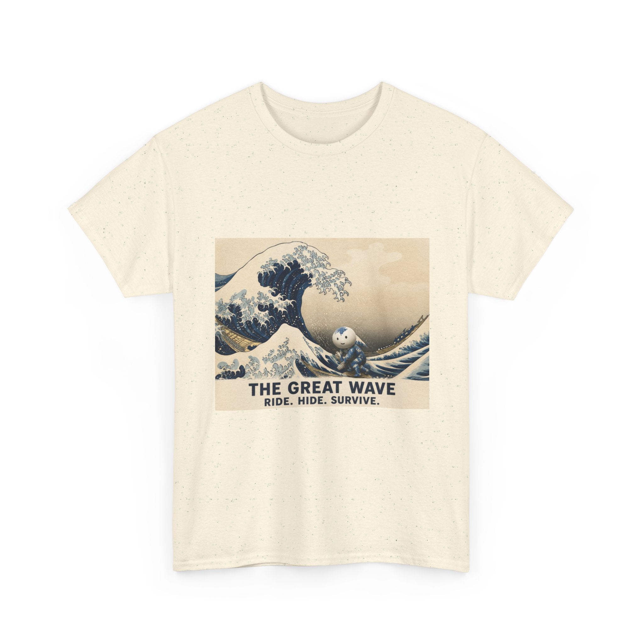 The Great Wave T-Shirt — Vintage Surf Art Tee ("RIDE. HIDE. SURVIVE.")