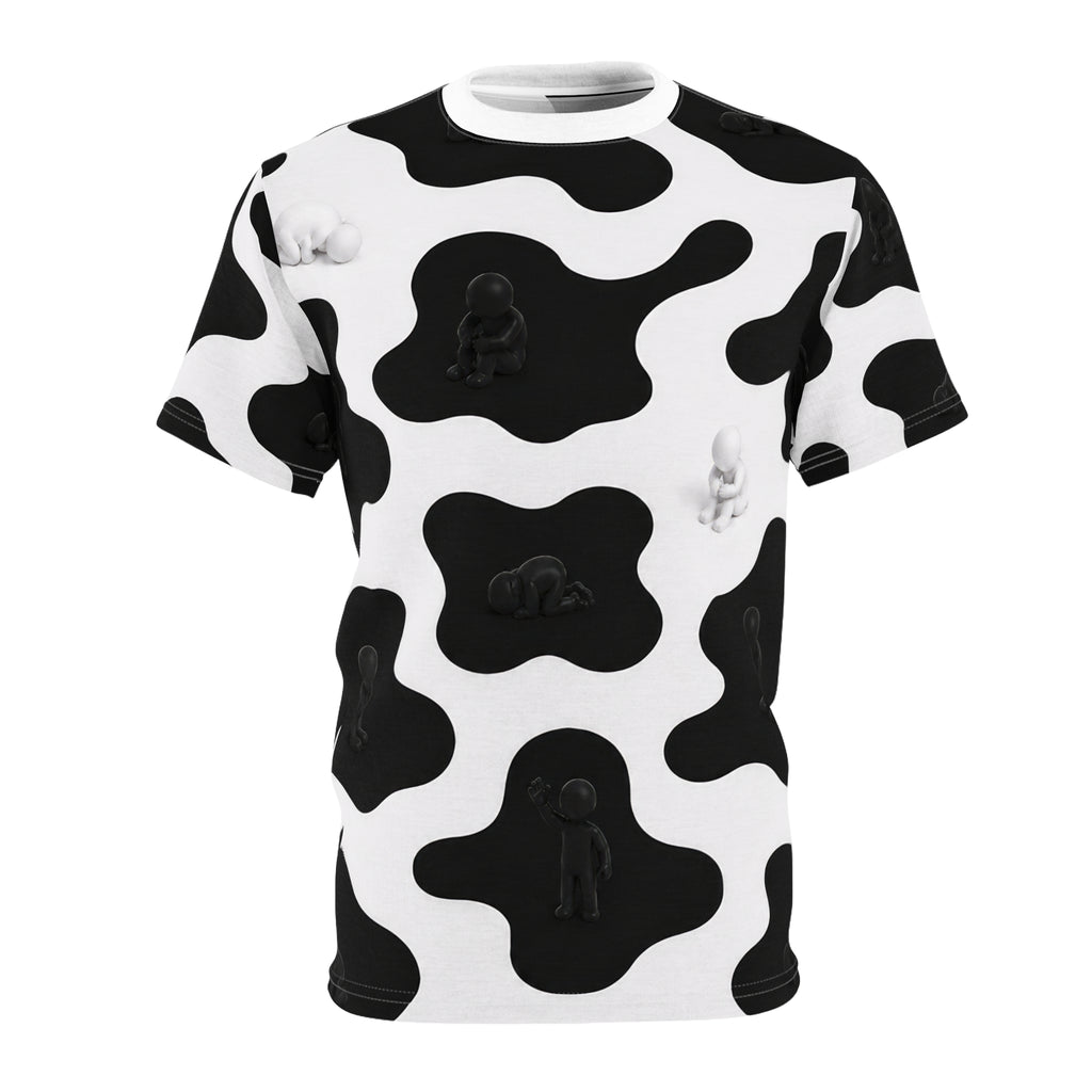 Cow Print All-Over Tee — Black & White Patterned Graphic Shirt