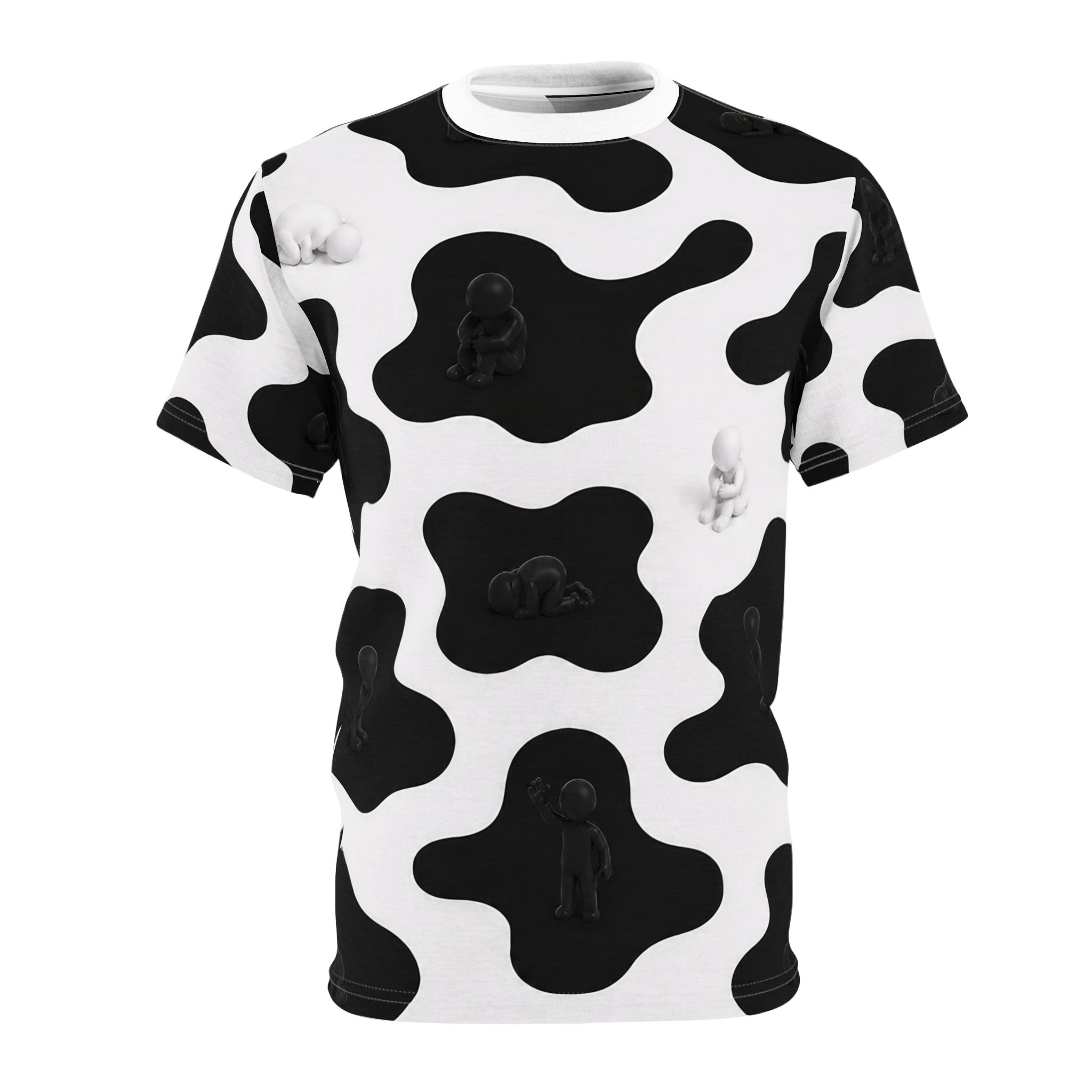 Cow Print All-Over Tee — Black & White Patterned Graphic Shirt