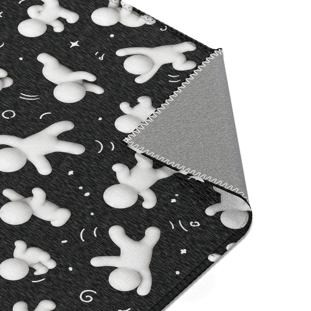 Playful Mini Figures Black Area Rug — Modern Kids’ Room Accent Mat