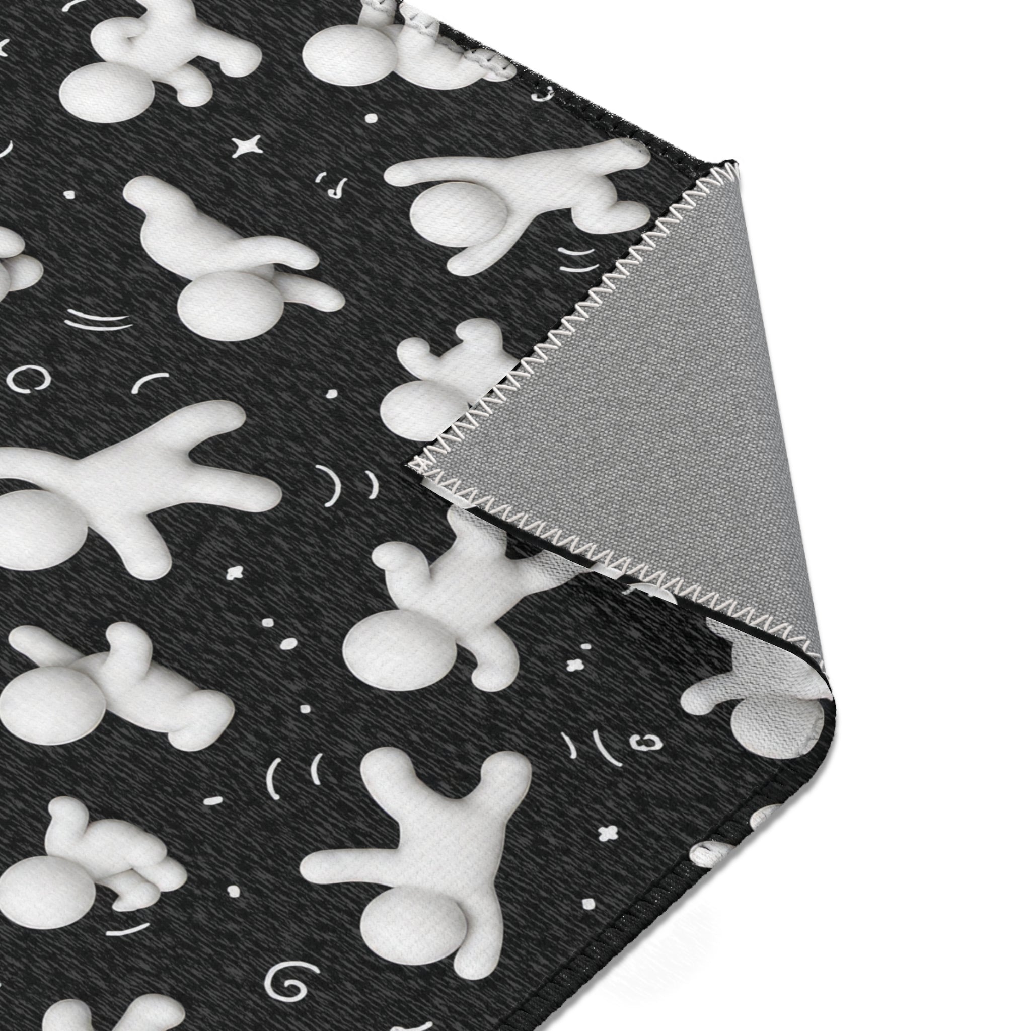 Playful Mini Figures Black Area Rug — Modern Kids’ Room Accent Mat