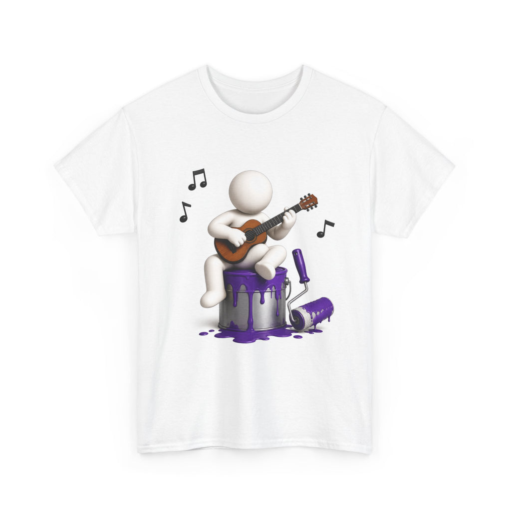 Guitarist Paint Can Tee – Musician Playing Guitar on Purple Paint T-Shirt