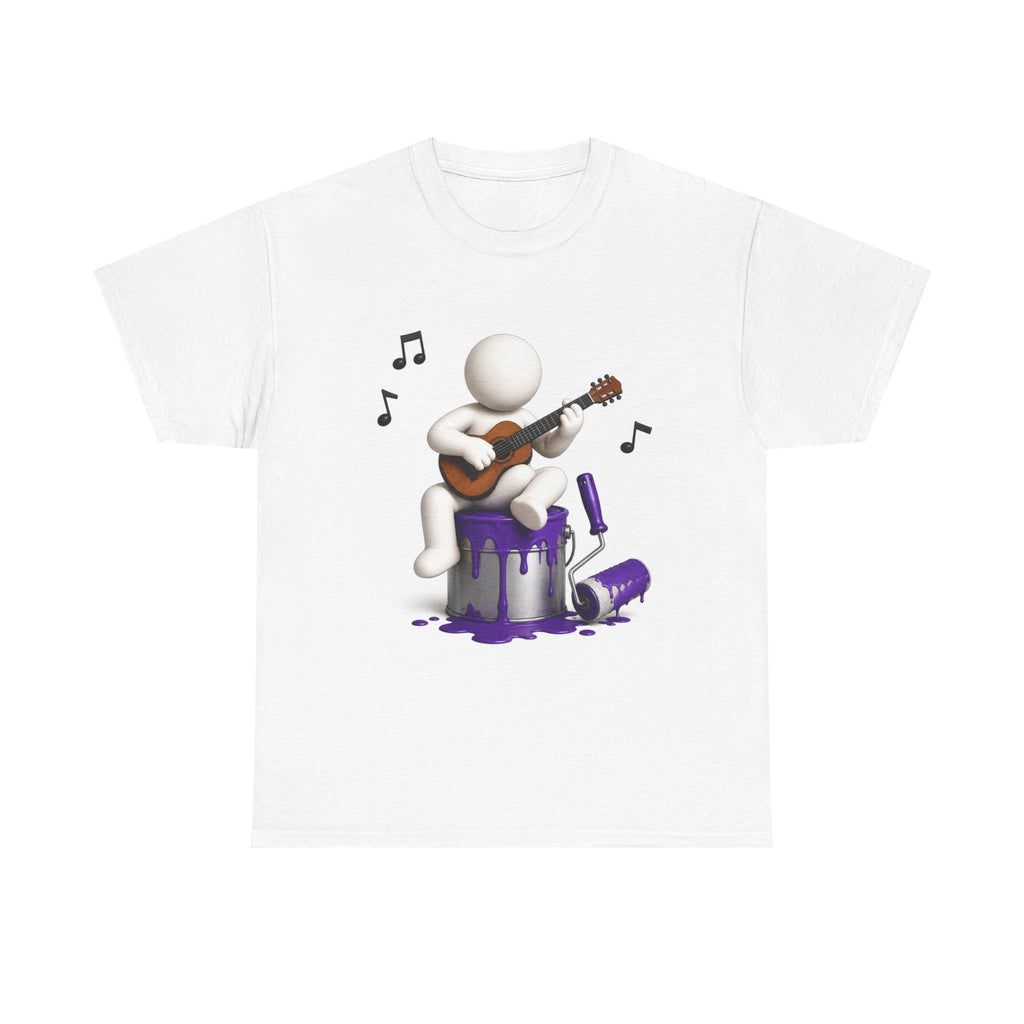 Guitarist Paint Can Tee – Musician Playing Guitar on Purple Paint T-Shirt