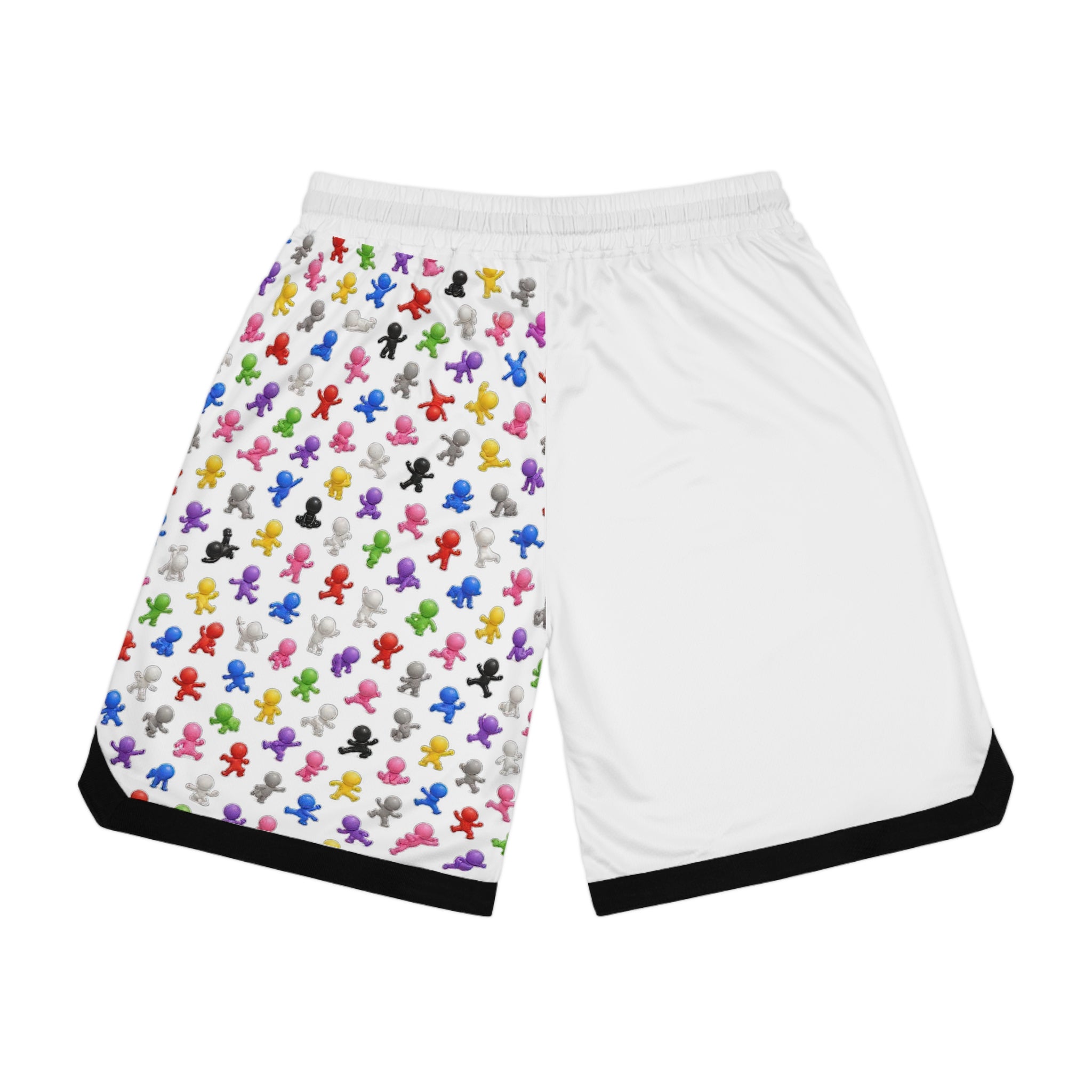 Basketball Shorts — Colorful Mini Figure Pattern Athletic Rib Shorts