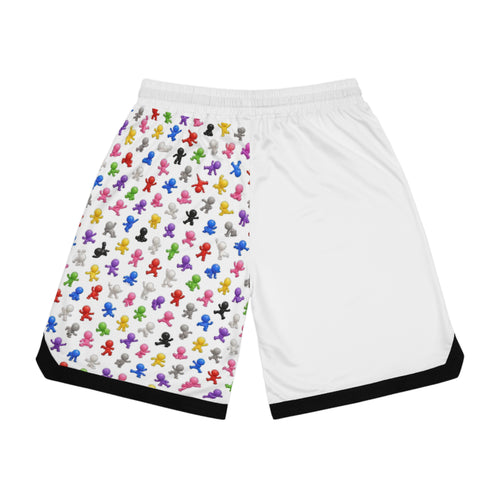 Basketball Shorts — Colorful Mini Figure Pattern Athletic Rib Shorts