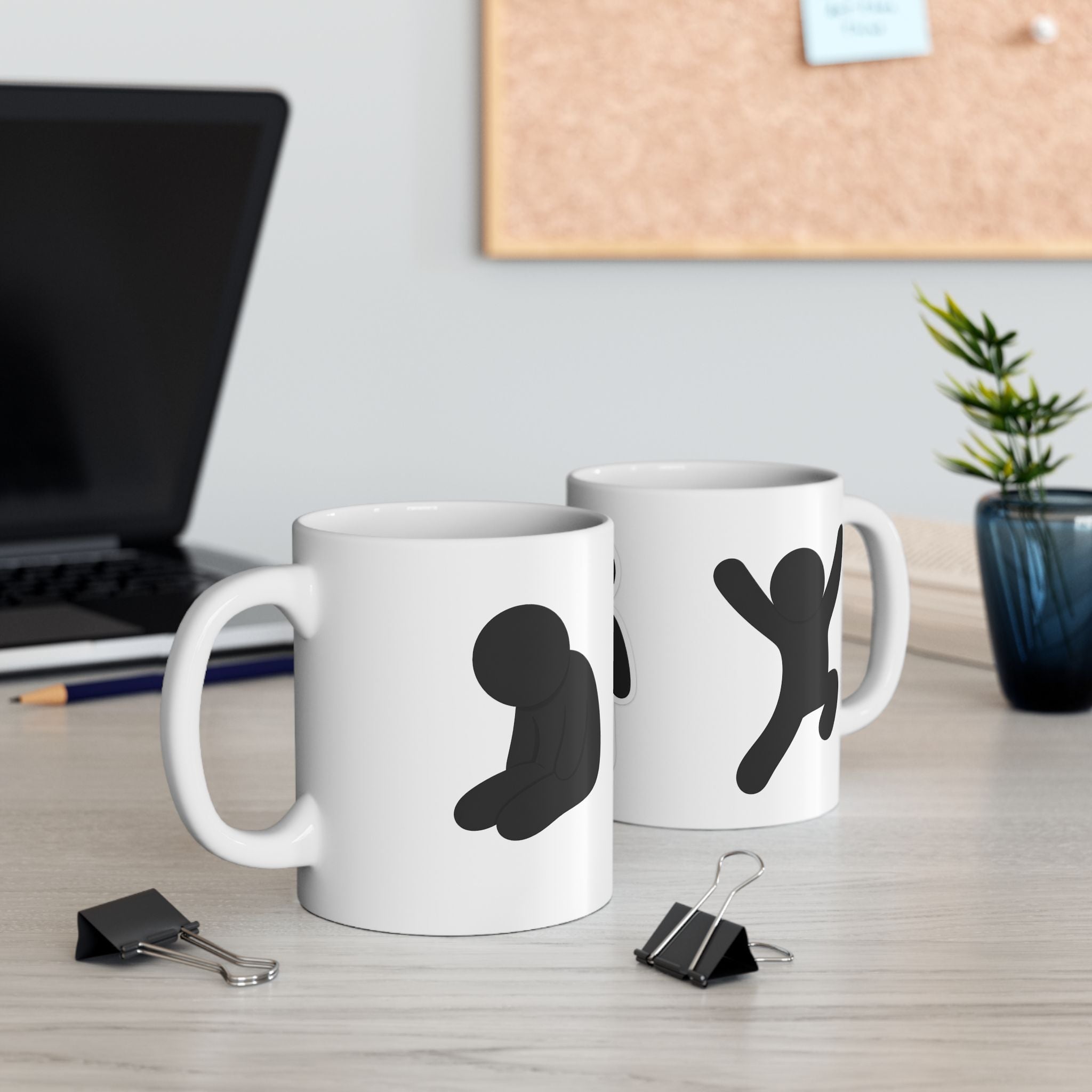 Waving Stick Figure Ceramic Mug - Funny Minimalist Icon Coffee Cup (11oz, 15oz)