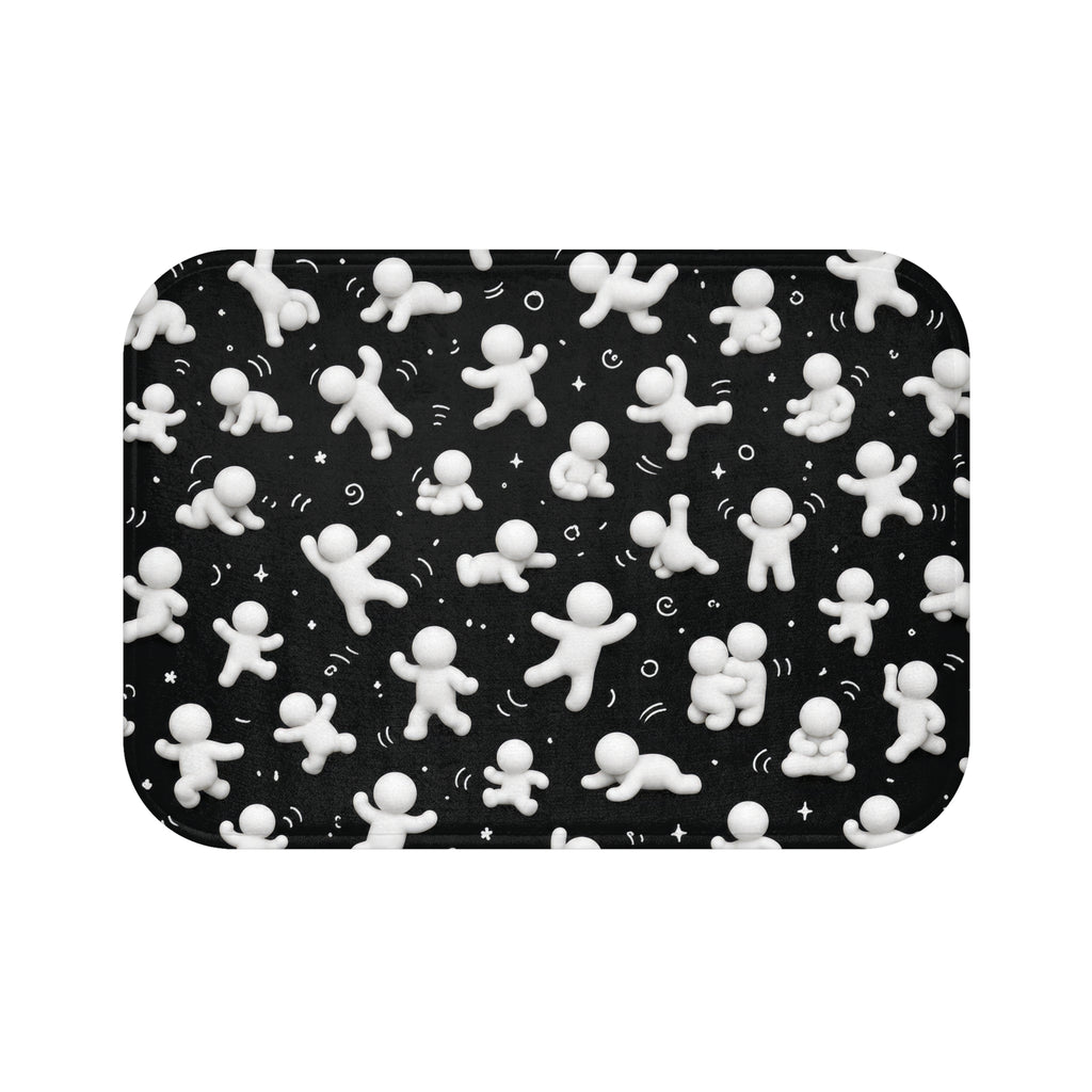 Black Astronaut Figures Bath Mat — Space Pattern Memory Foam Bath Rug
