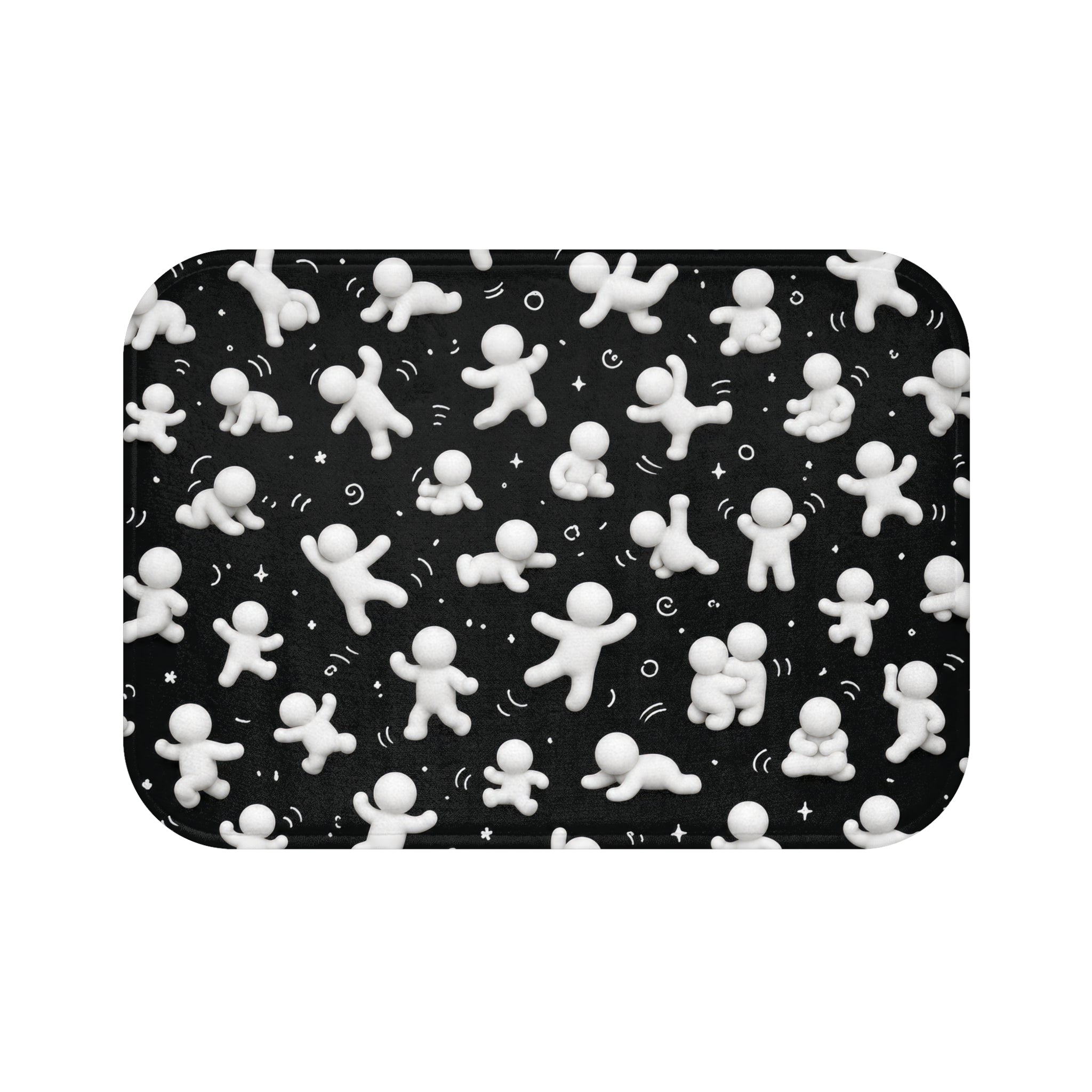 Black Astronaut Figures Bath Mat — Space Pattern Memory Foam Bath Rug