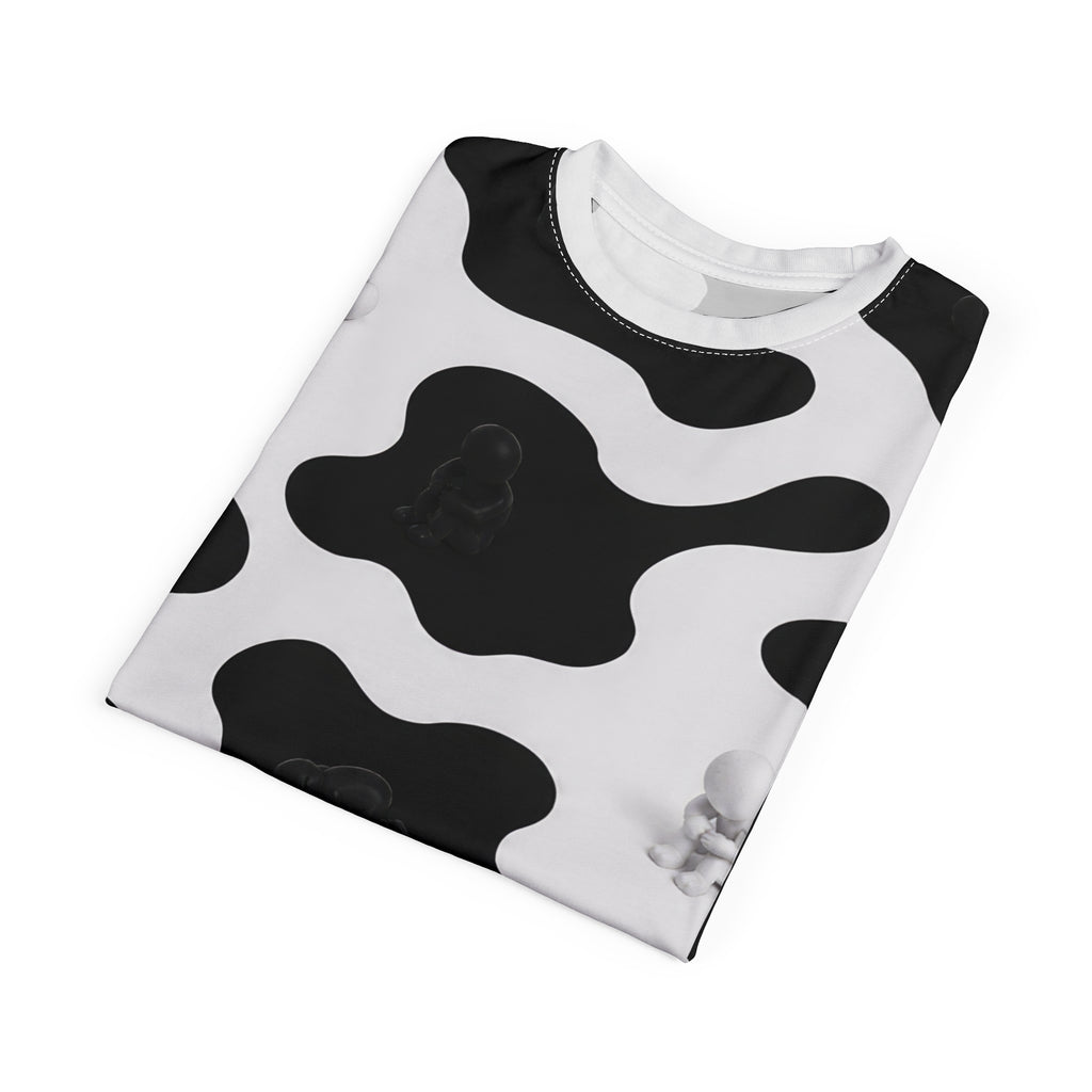 Cow Print All-Over Tee — Black & White Patterned Graphic Shirt