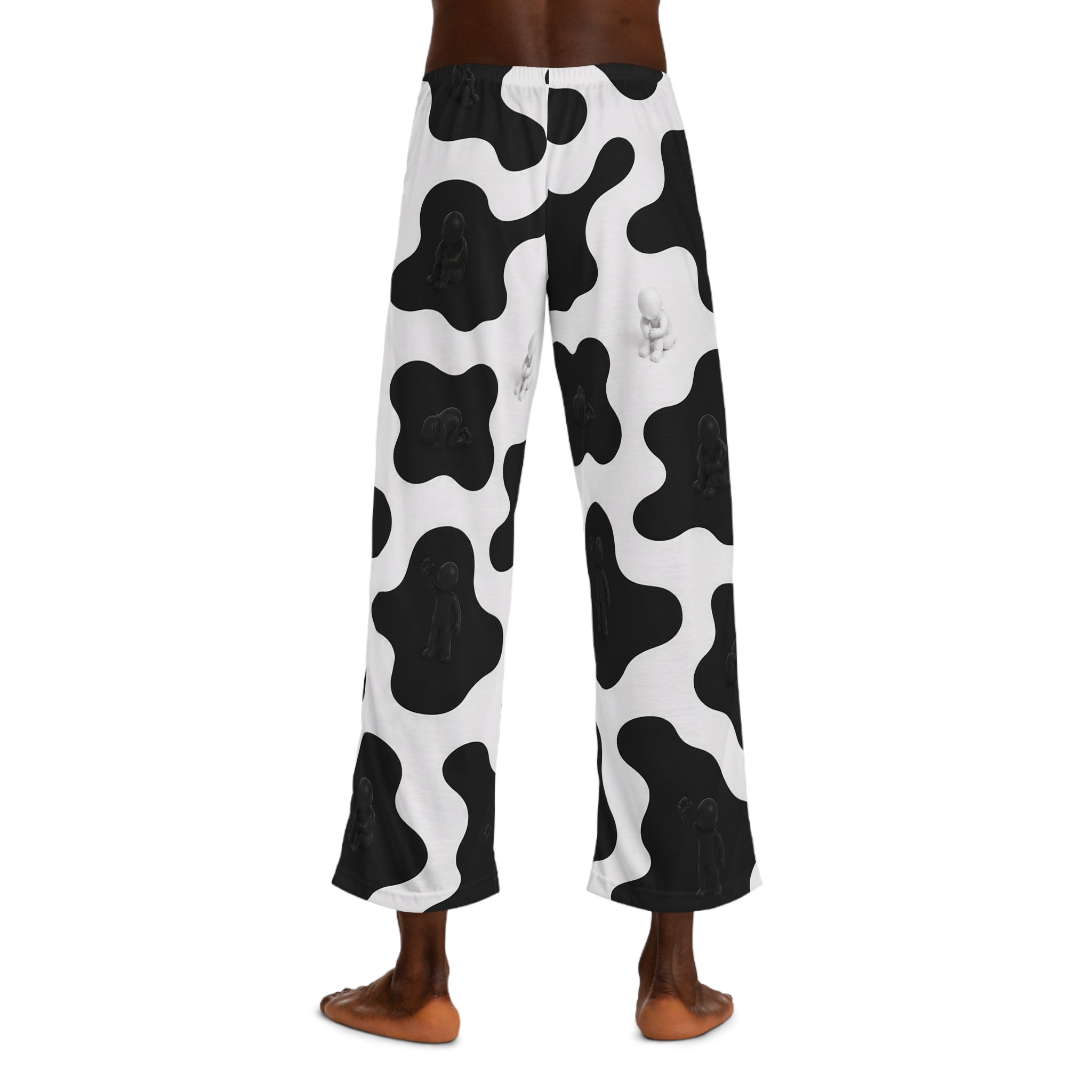 Cow Print Lounge Pajama Pants for Men — Black & White Relaxed Sleepwear