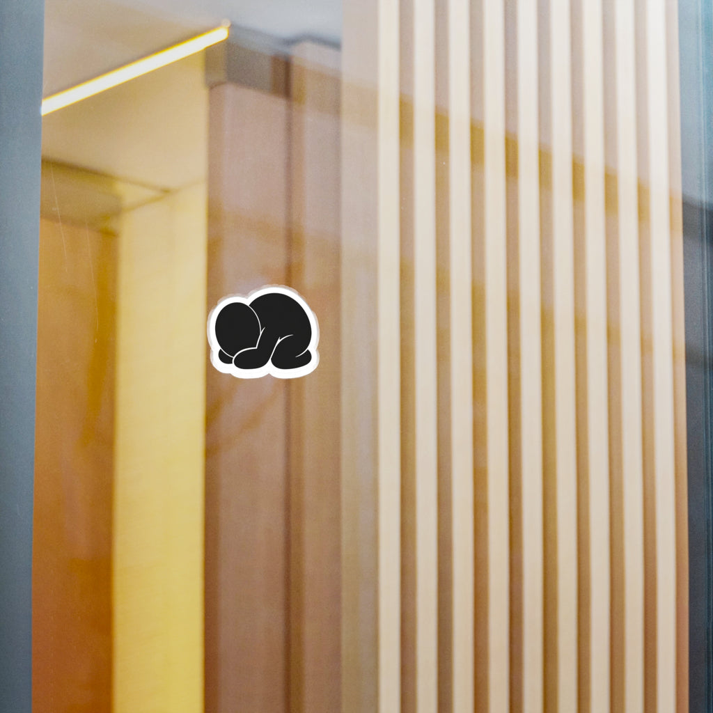 Kneeling Figure Vinyl Sticker — Minimal Black Mascot Kiss-Cut Decal