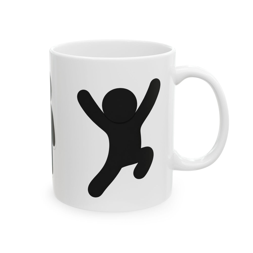 Waving Stick Figure Ceramic Mug - Funny Minimalist Icon Coffee Cup (11oz, 15oz)
