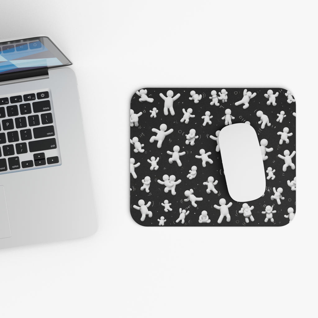 Floating Figures Black Mouse Pad — Fun Minimalist Office Desk Mat