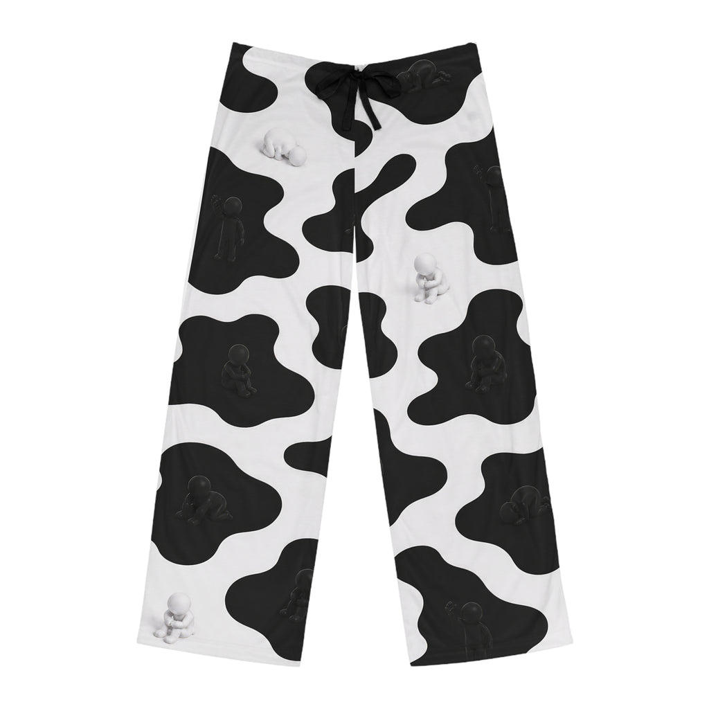Cow Print Lounge Pajama Pants for Men — Black & White Relaxed Sleepwear
