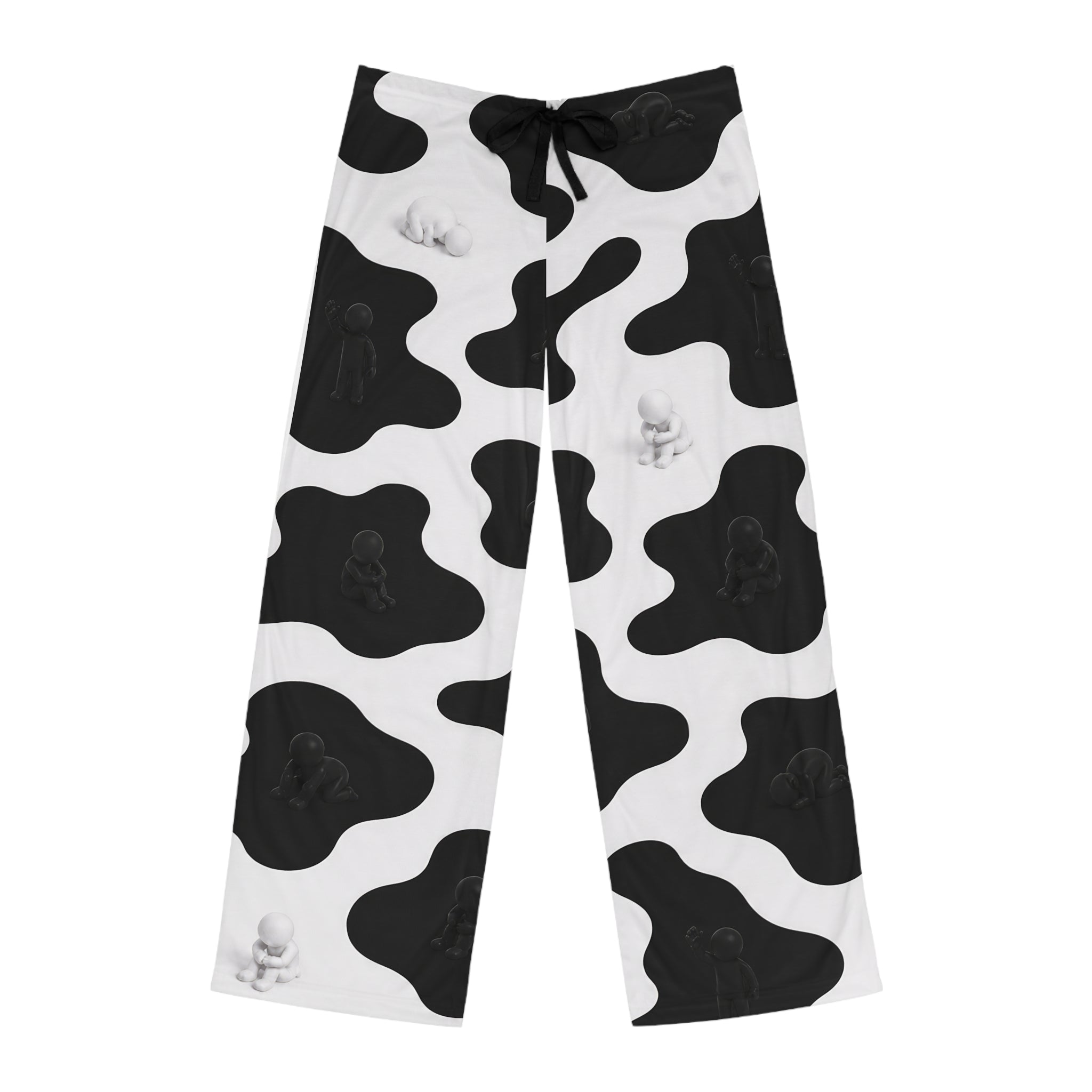 Cow Print Lounge Pajama Pants for Men — Black & White Relaxed Sleepwear