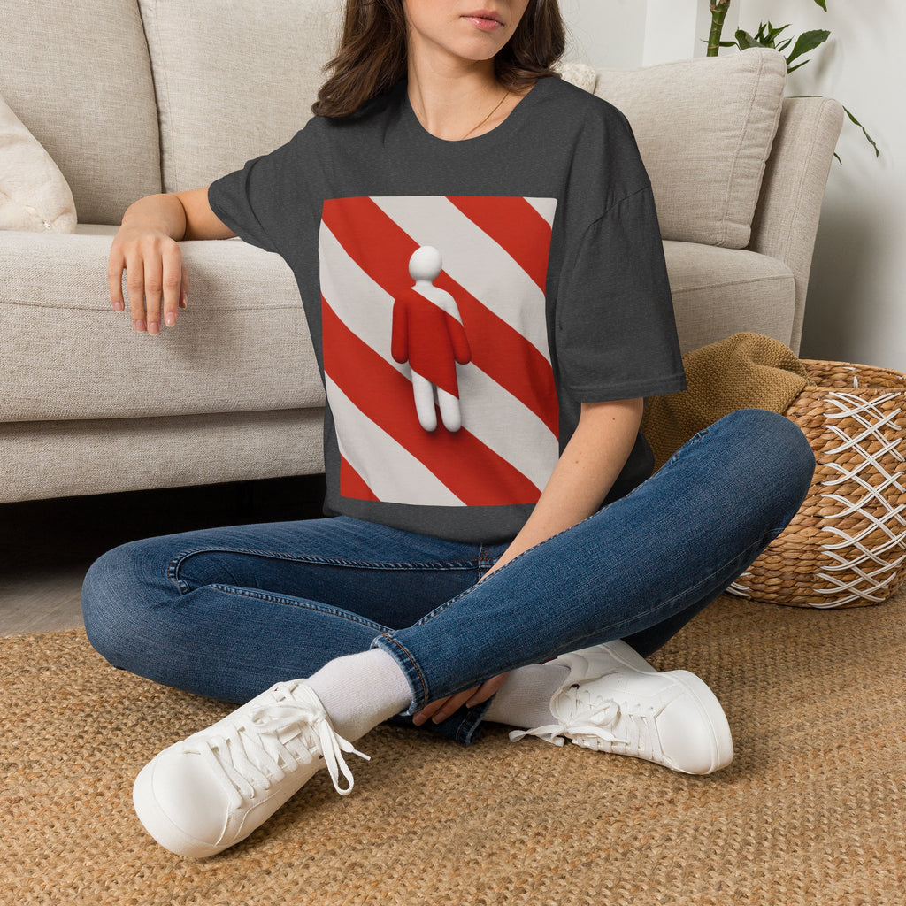 Minimalist Red Stripes T‑Shirt — Abstract Figure Graphic Tee