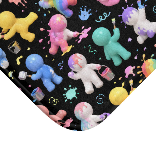 Colorful Paint-Splatter Astronaut Bath Mat – Cute Rainbow Space Crew Design