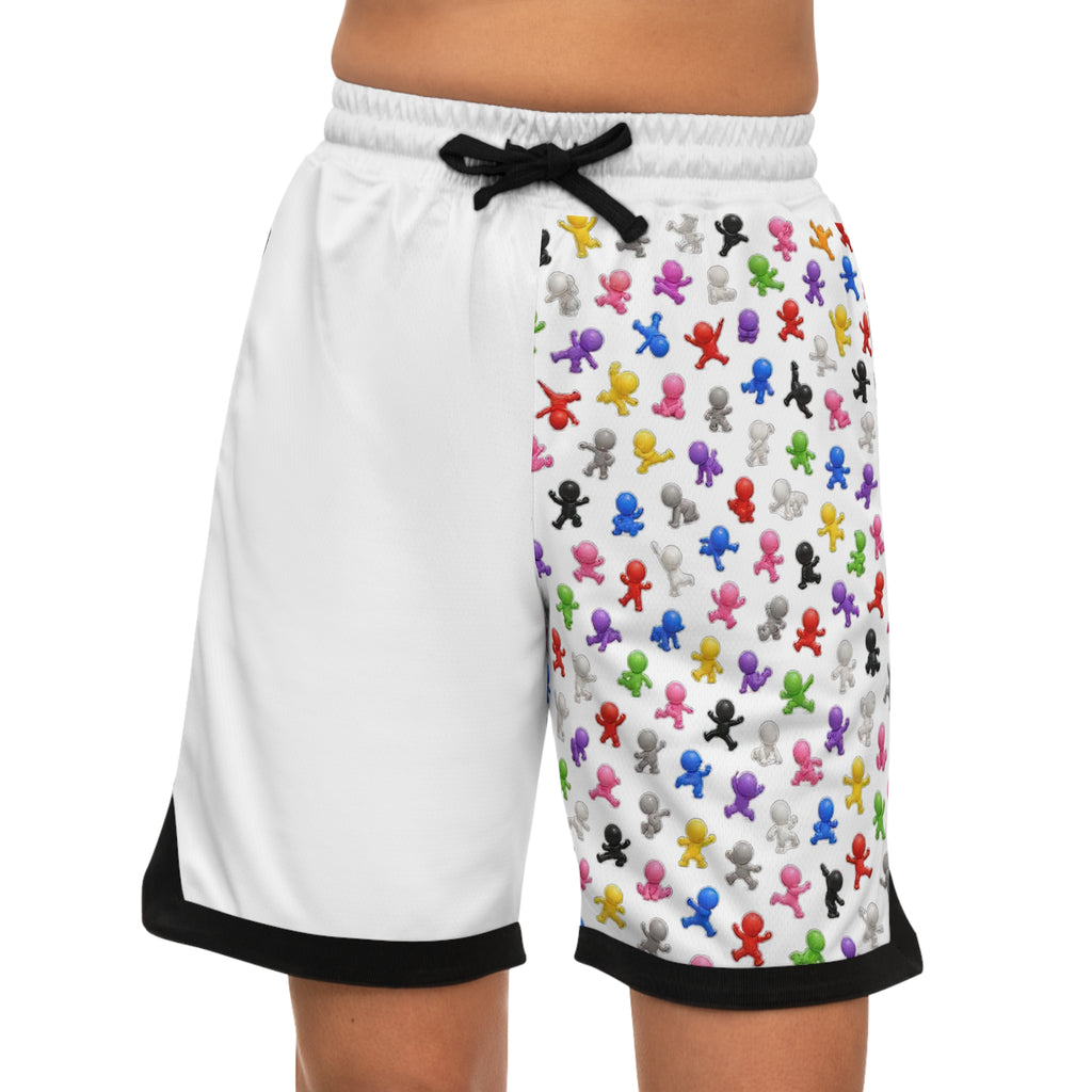 Basketball Shorts — Colorful Mini Figure Pattern Athletic Rib Shorts