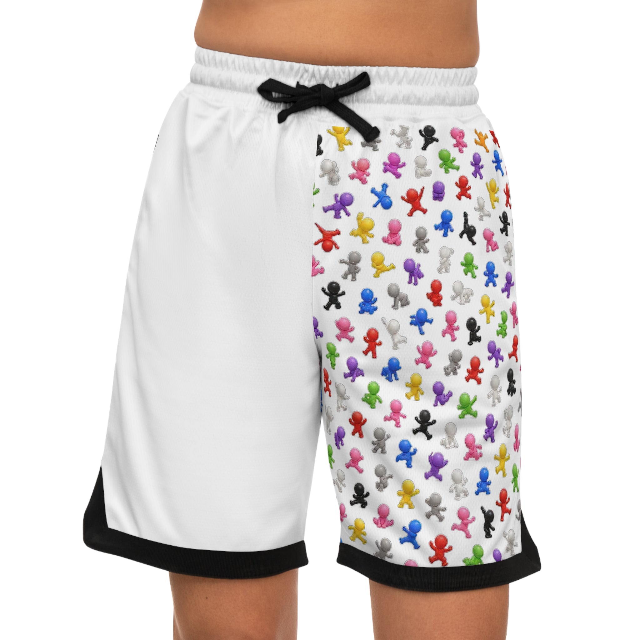Basketball Shorts — Colorful Mini Figure Pattern Athletic Rib Shorts