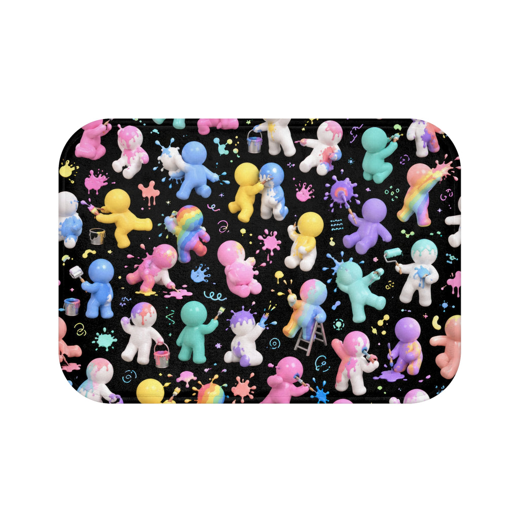Colorful Paint-Splatter Astronaut Bath Mat – Cute Rainbow Space Crew Design