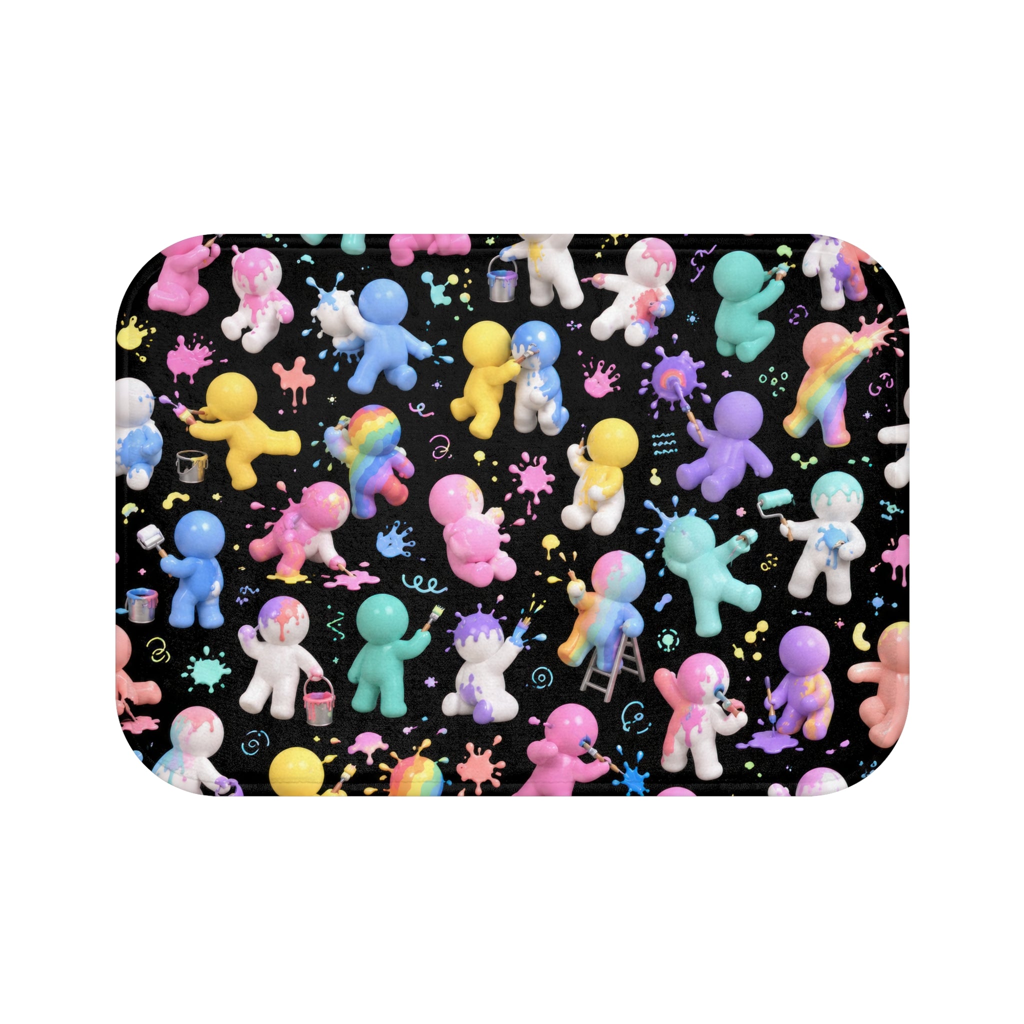 Colorful Paint-Splatter Astronaut Bath Mat – Cute Rainbow Space Crew Design