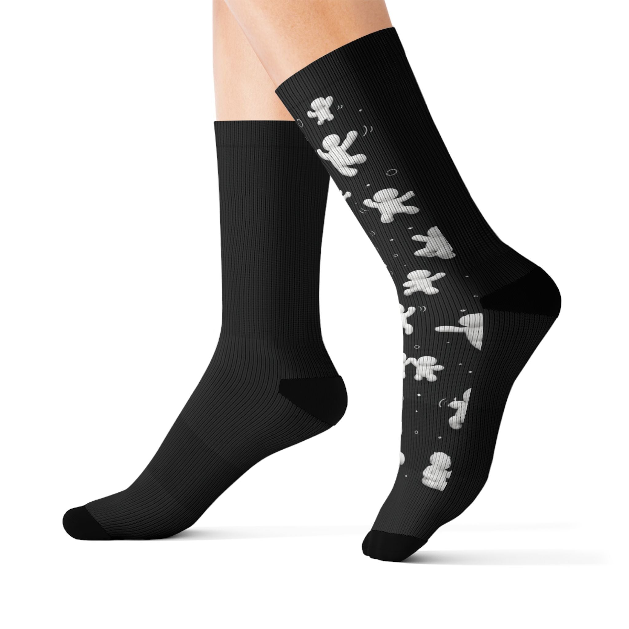 Gingerbread Pattern Sublimation Socks — Holiday Crew Socks with Gingerbread Men Design