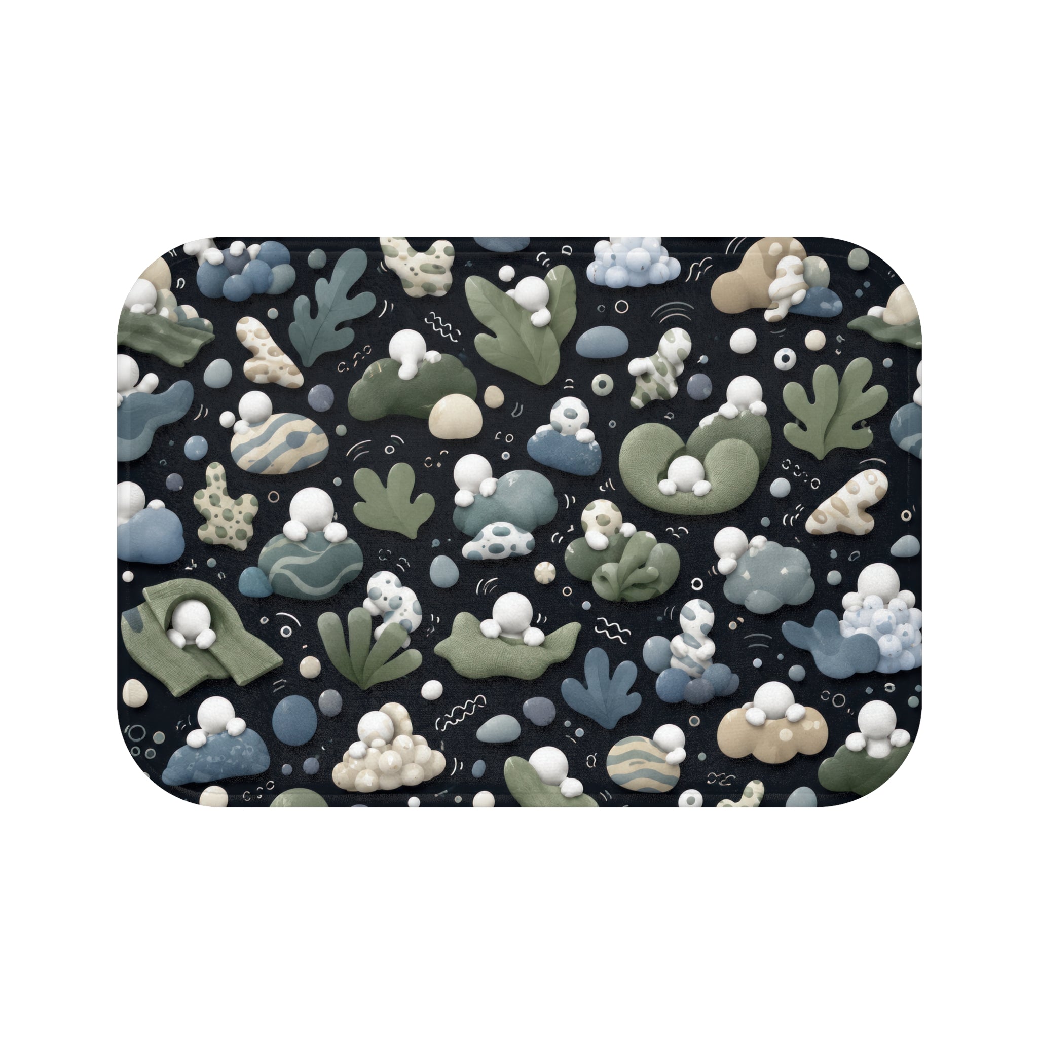 Ocean Pebble Bath Mat — Coastal Abstract Seagrass Non-Slip Bathroom Rug