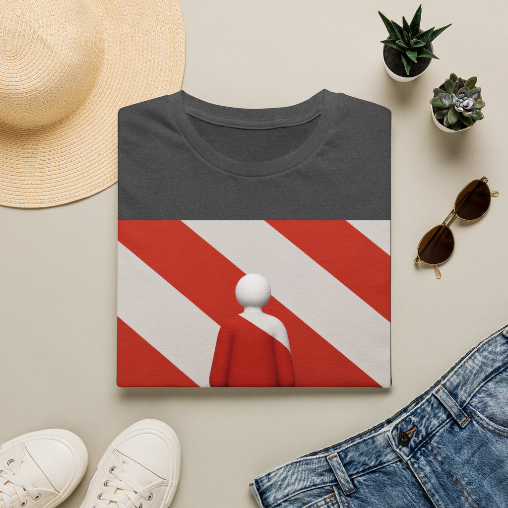 Minimalist Red Stripes T‑Shirt — Abstract Figure Graphic Tee