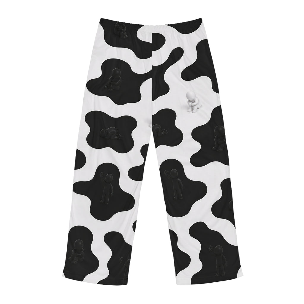 Cow Print Lounge Pajama Pants for Men — Black & White Relaxed Sleepwear