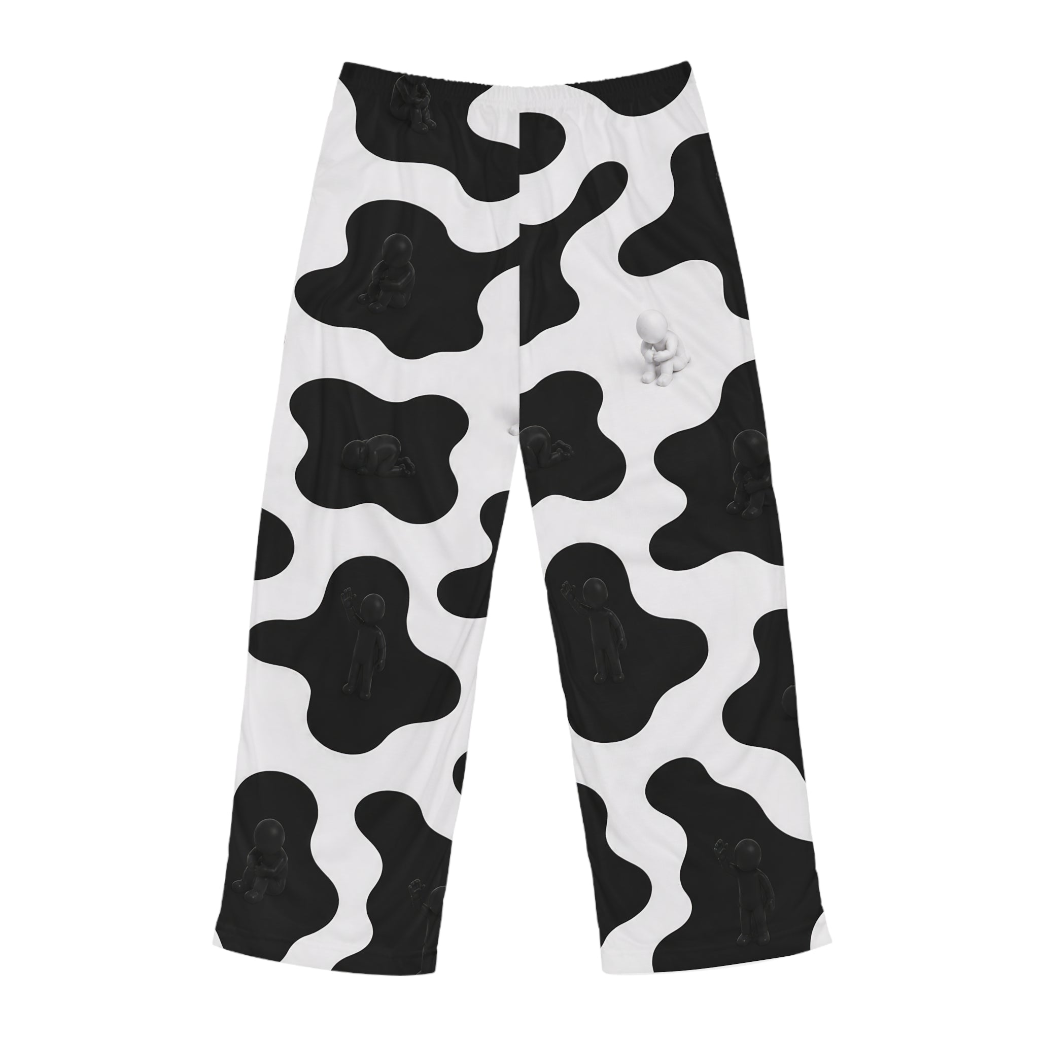 Cow Print Lounge Pajama Pants for Men — Black & White Relaxed Sleepwear